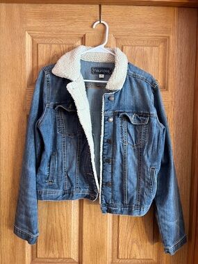 Maurices Blue Denim Jacket with White Sherpa Collar